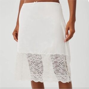 Frankie's Bikinis Chamomile Satin White
Lace Trim Midi Skirt